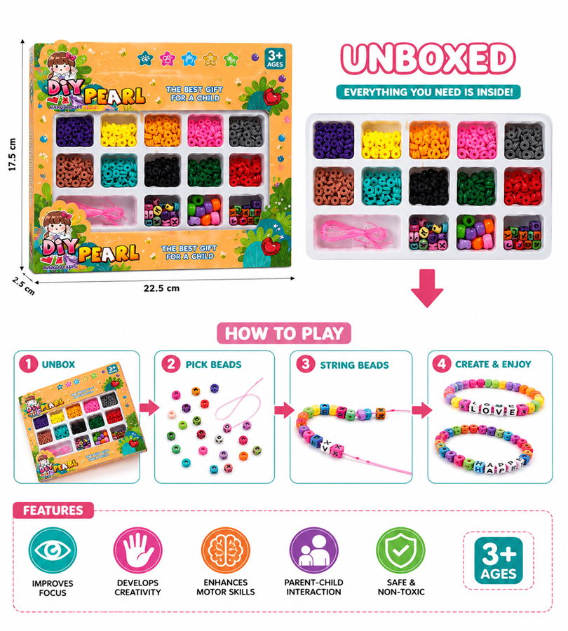 DIY Pearl Bracelet Making Kit - Kids Colorful Beaded Jewelry Craft Set