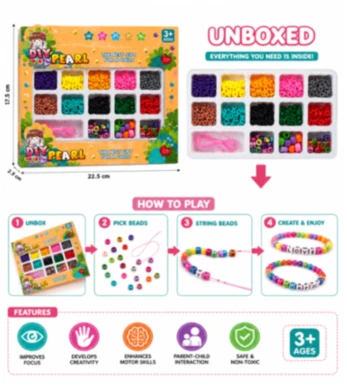 DIY Pearl Bracelet Making Kit - Kids Colorful Beaded Jewelry Craft Set