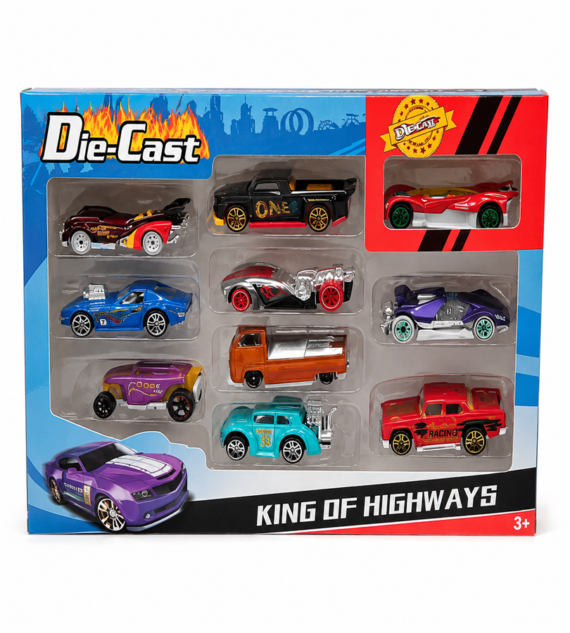 Die-Cast King of Highways - 10-Piece Metal Toy Car Collection Gift Set