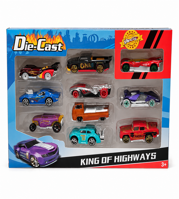 Die-Cast King of Highways - 10-Piece Metal Toy Car Collection Gift Set