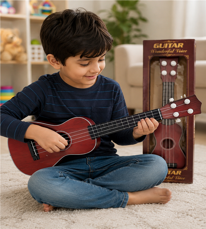 Kids Mini Guitar Toy – 4 String Musical Guitar with Adjustable Tuning Pegs | Age 3+