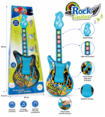 Rock Guitar Musical Toy – Electric Blue Toy Guitar with Light-Up Fretboard, 6 Music Modes, and Realistic Strings (3+ Years)
