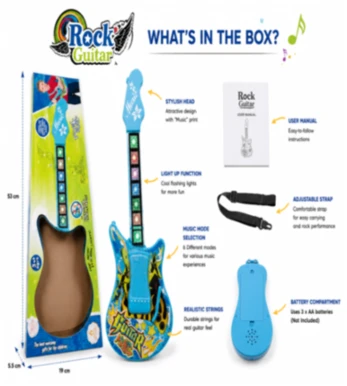Rock Guitar Musical Toy – Electric Blue Toy Guitar with Light-Up Fretboard, 6 Music Modes, and Realistic Strings (3+ Years)