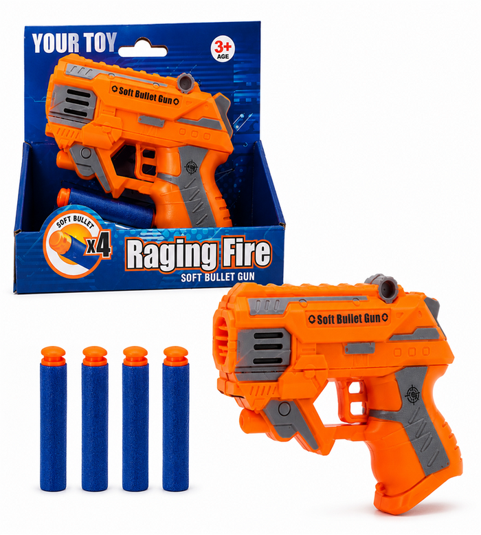Your Toy Raging Fire – Soft Bullet Gun Toy Set with 4 Foam Darts for Kids (3+ Years)