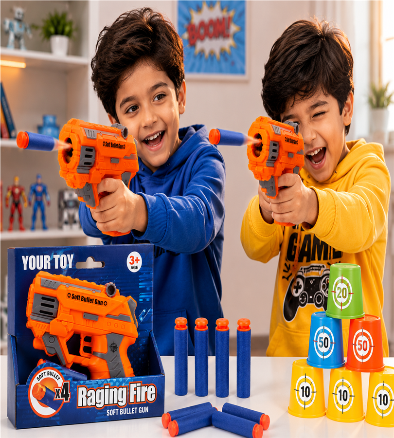 Your Toy Raging Fire – Soft Bullet Gun Toy Set with 4 Foam Darts for Kids (3+ Years)