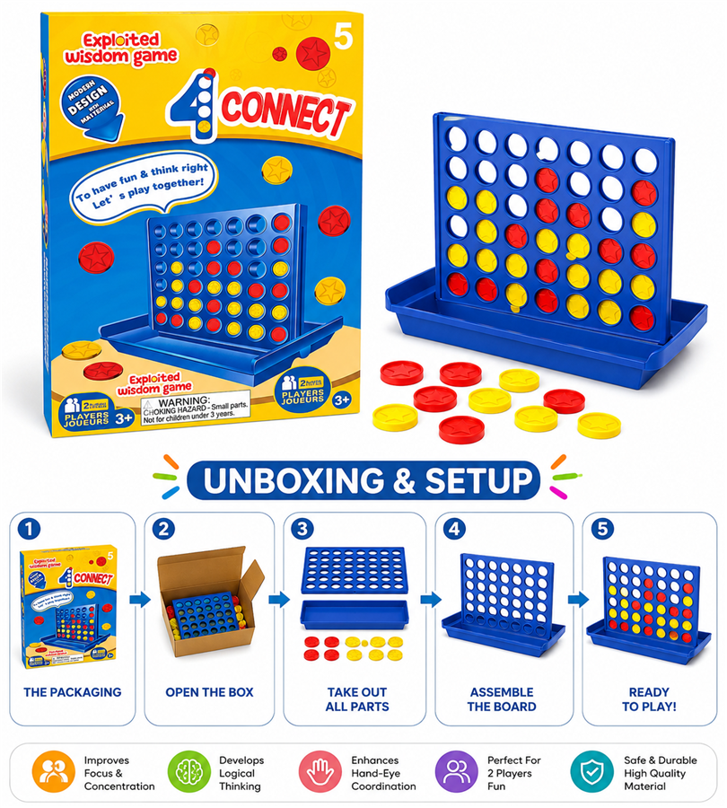 4 Connect Board Game for Kids & Family – Strategy Puzzle Game