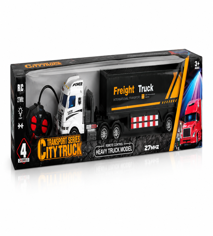 4 Channel Remote Control City Freight Truck – 27MHz Heavy Duty RC Transport Truck for Kids