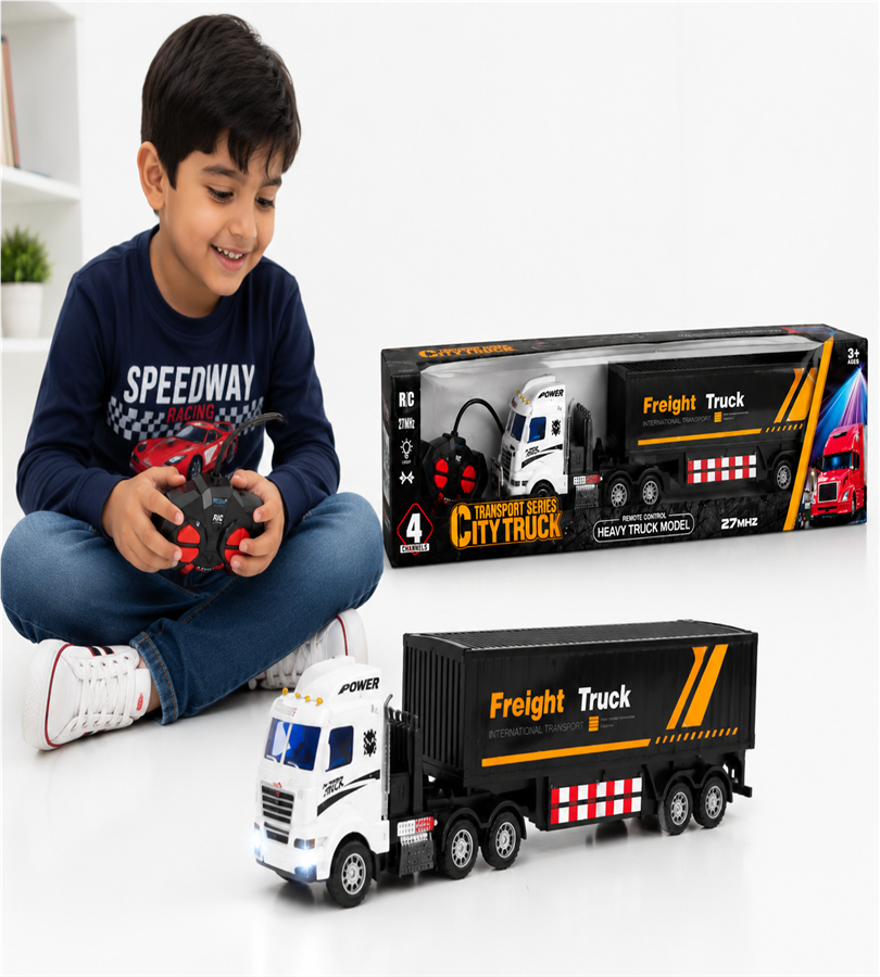 4 Channel Remote Control City Freight Truck – 27MHz Heavy Duty RC Transport Truck for Kids