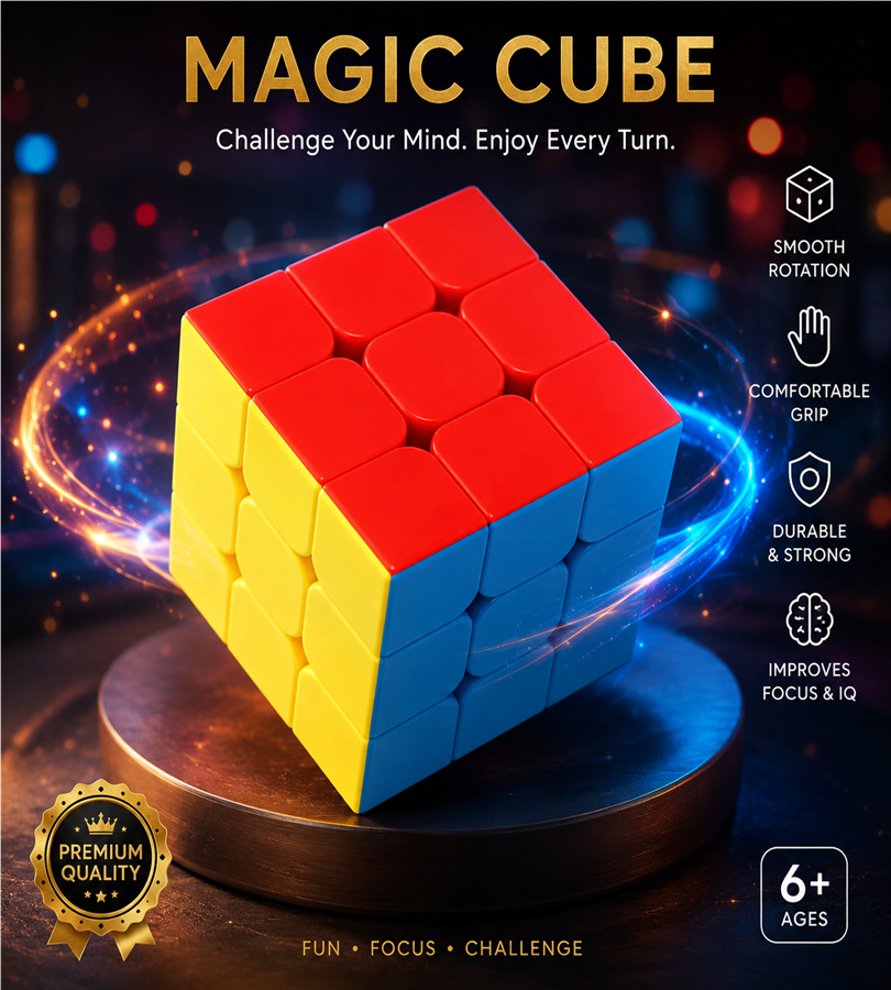 Magic Cube - 3x3 Puzzle Brain Teaser Toy for Kids and Adults
