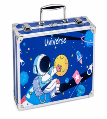 Universe Theme Aluminum Storage Briefcase – Kids Space-Themed Carry Case with Metal Latches and Handle