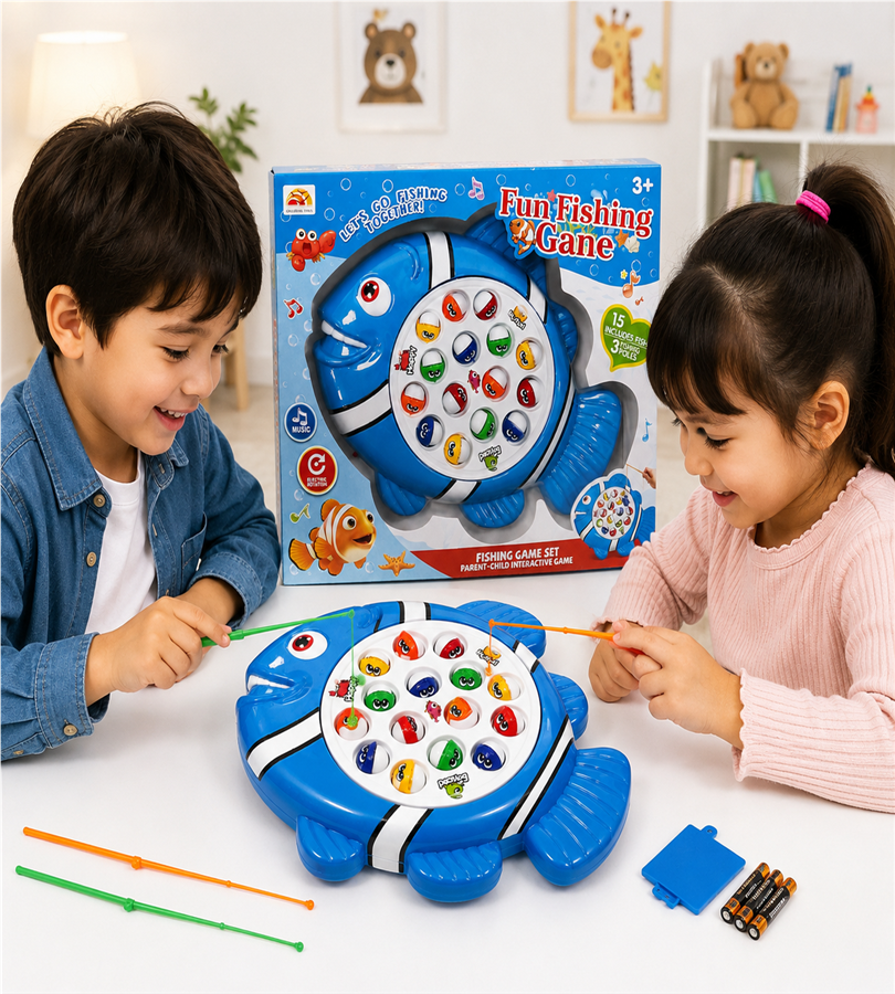 Xin Cheng Fun Fishing Game – Electric Rotating Board Game with Music and 15 Fish Pieces for Kids (3+ Years)