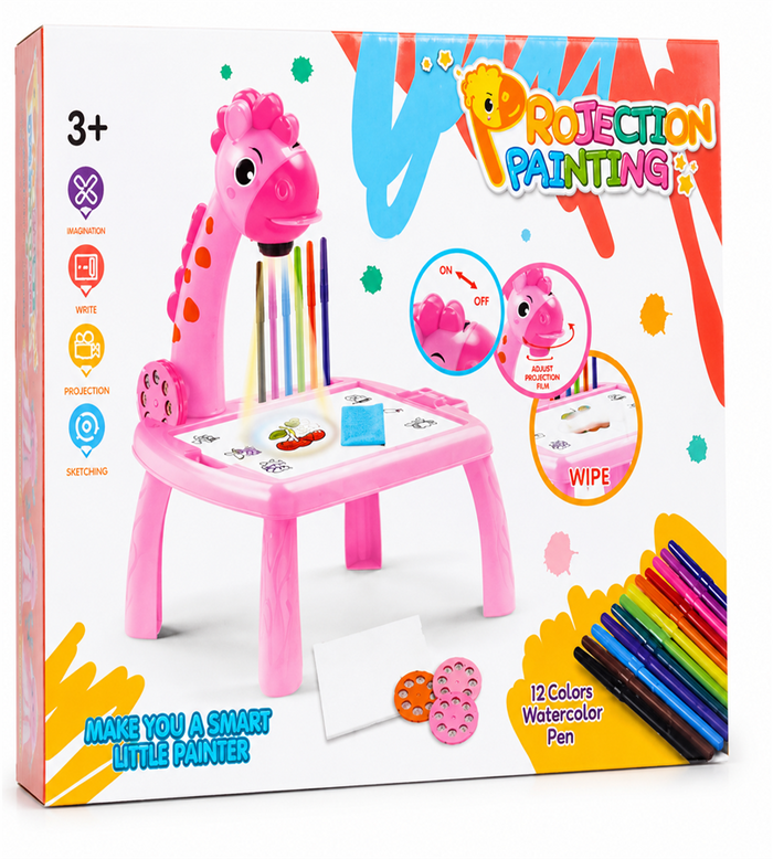 Kids Unicorn Projection Painting Table with 12 Color Water Pens – Drawing & Sketching Toy for Kids