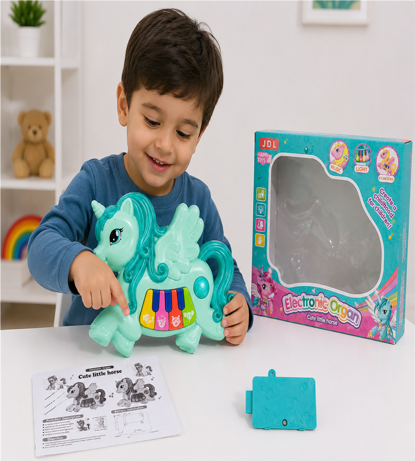 Cute Little Horse Electronic Organ - Unicorn Piano Musical Toy for Kids with Lights and Sound
