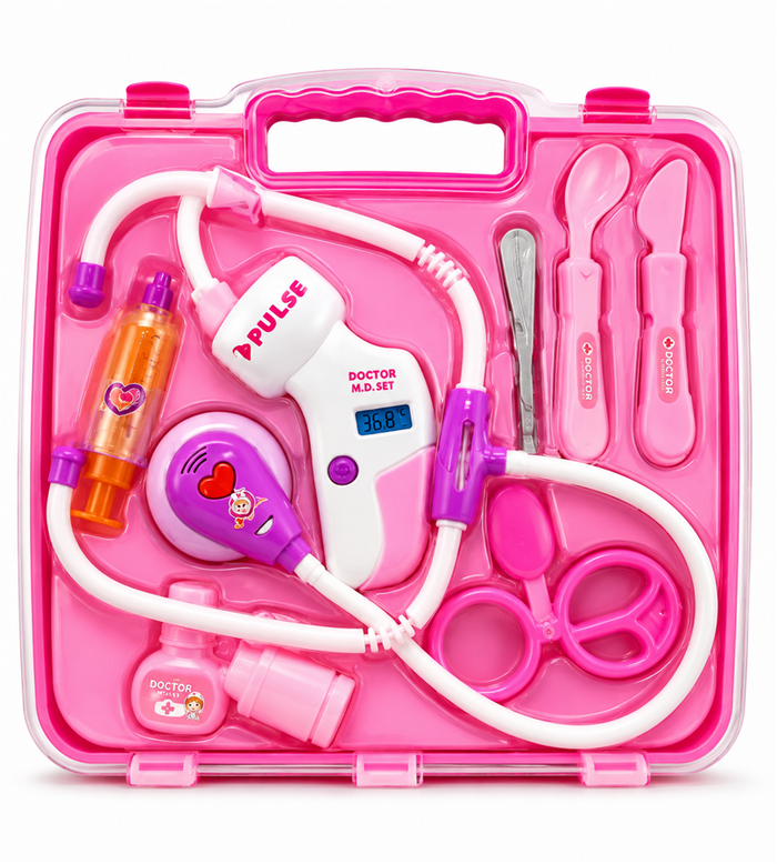 Doctor M.D. Set – Kids Pretend Medical Kit and Doctor Play Set in Portable Pink Storage Carry Case
