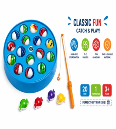 Kids Fishing Game Set - Rotating Electric Fishing Board with Magnetic Rods for 1-2 Players