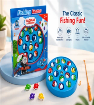 Kids Fishing Game Set - Rotating Electric Fishing Board with Magnetic Rods for 1-2 Players