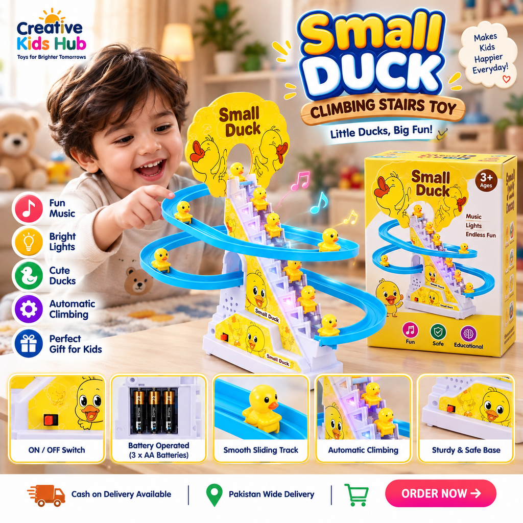 Duck Climbing Stairs Toy | Interactive Slide Track with Music, Lights & Cute Ducks