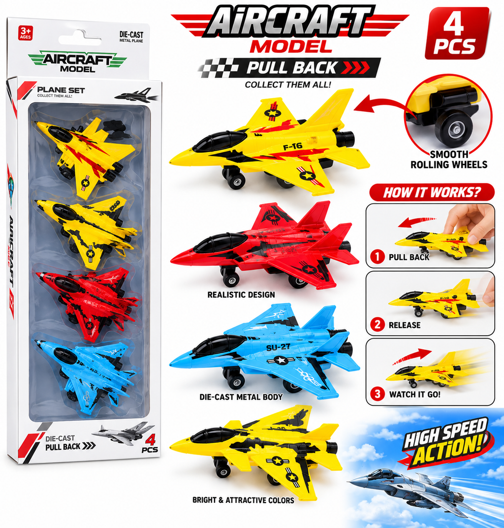 Pull Back Fighter Jet Toy Set – Colorful Aircraft Models for Kids
