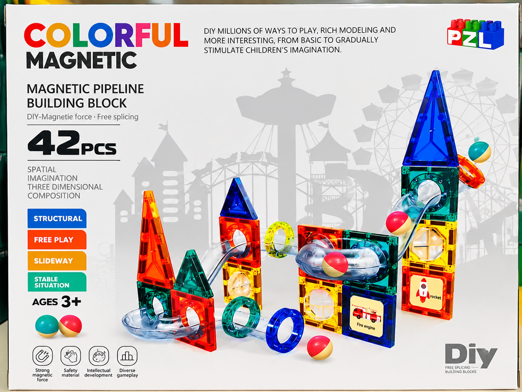 42 Pcs Colorful Magnetic Pipeline Building Blocks for Kids – DIY 3D Construction STEM Learning Toy