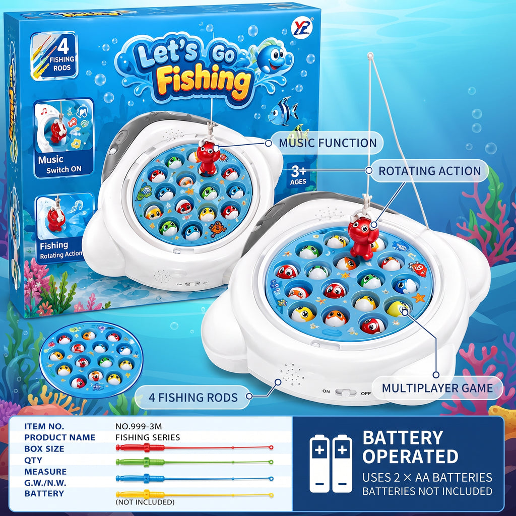 Let's Go Fishing - Musical Rotating Fishing Game with 18 Colorful Fish and 4 Fishing Rods for Kids