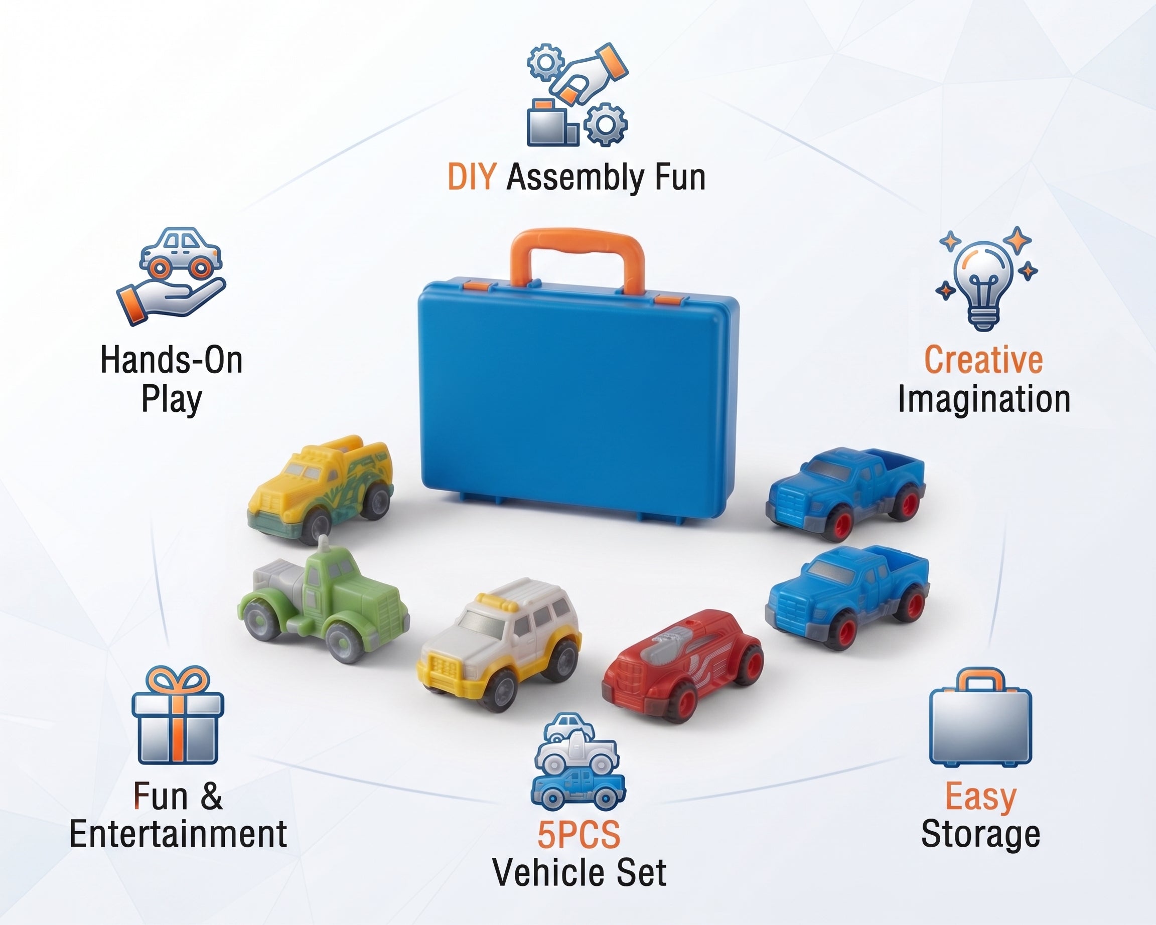DIY 101 5PCS Toy Vehicle Set with Carrying Case – Creative Kids Car Playset
