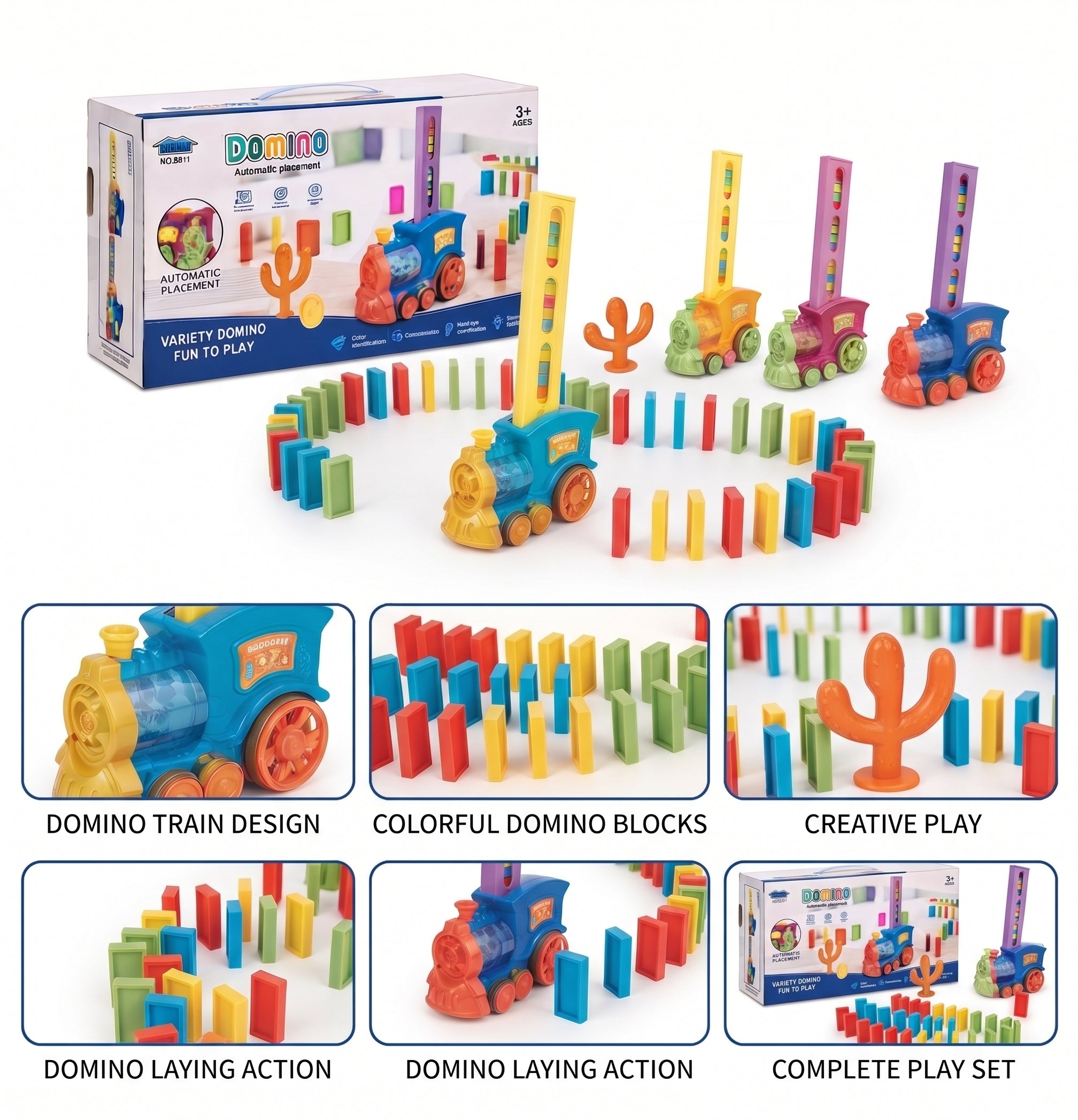 DOMINO Train Toy Set – Automatic Domino Laying Electric Locomotive with Colorful Blocks, Sound Effects, and Gift Box for Kids Age 3+