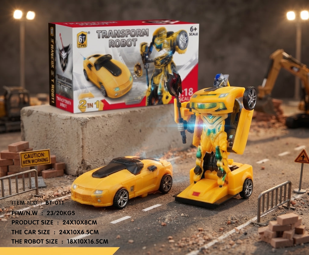 2-in-1 Transforming Construction Vehicle Robot Toy – Yellow Kids Action Playset