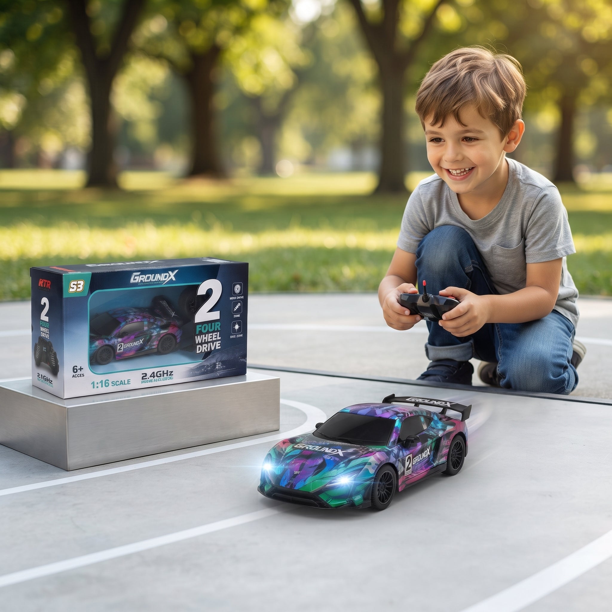 S3 GROUNDX 1:16 RC Racing Sports Car | 2.4GHz 4WD Remote Control Car with LED Lights
