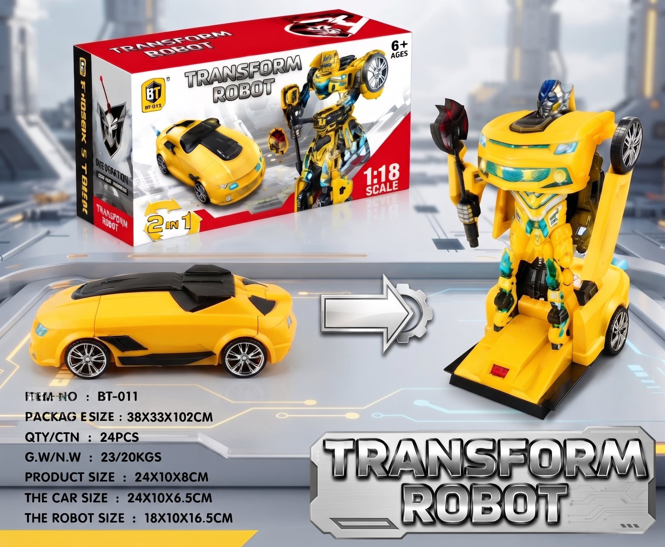 2-in-1 Transforming Construction Vehicle Robot Toy – Yellow Kids Action Playset