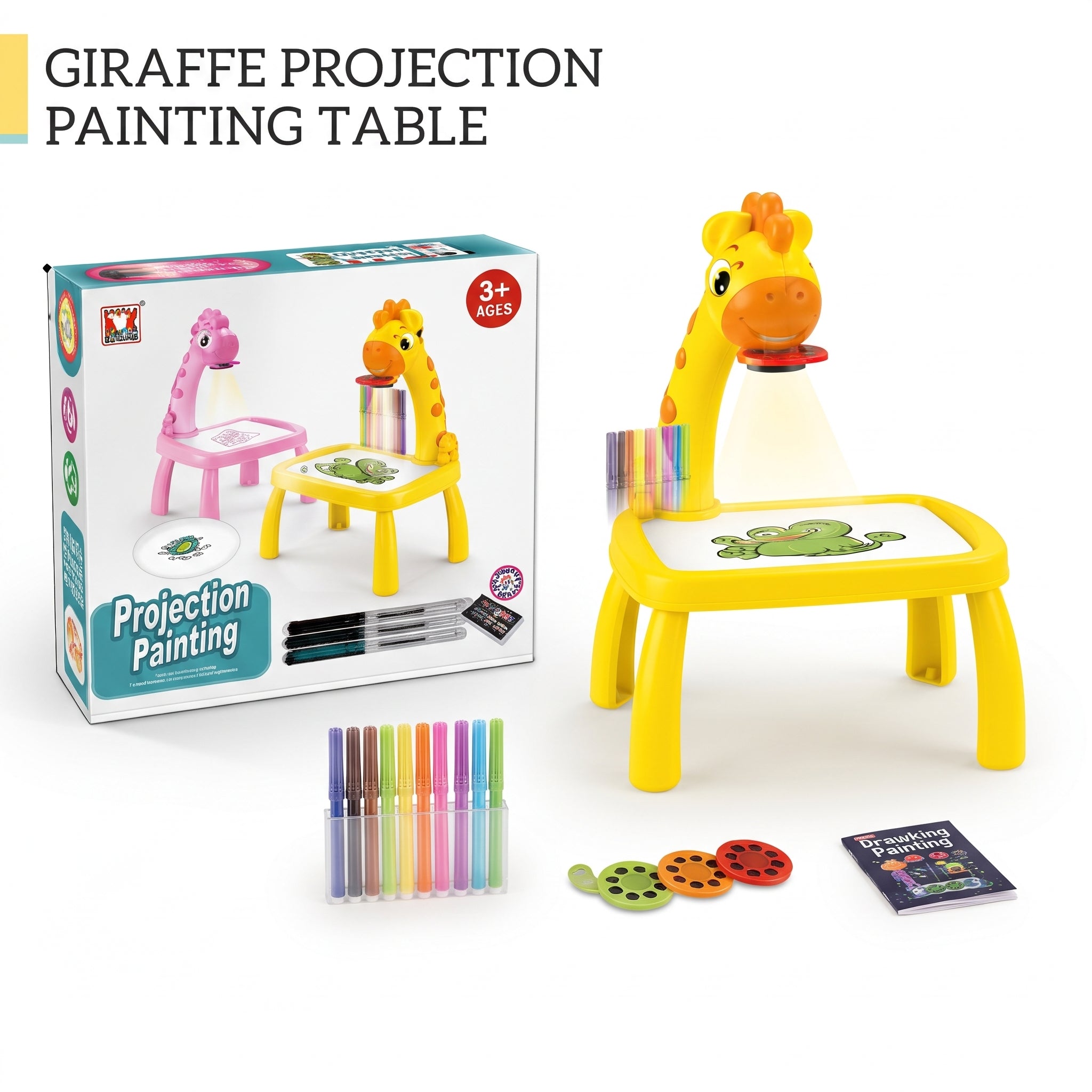 Giraffe Projection Painting Table for Kids | Drawing Projector Desk with 12 Pens & 3 Projection Discs
