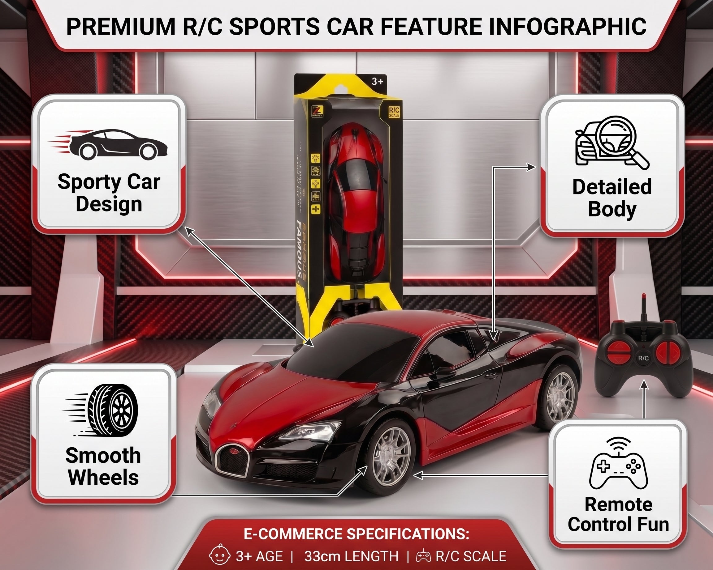 Red Remote Control Sports Car Toy – Realistic Racing Car for Kids