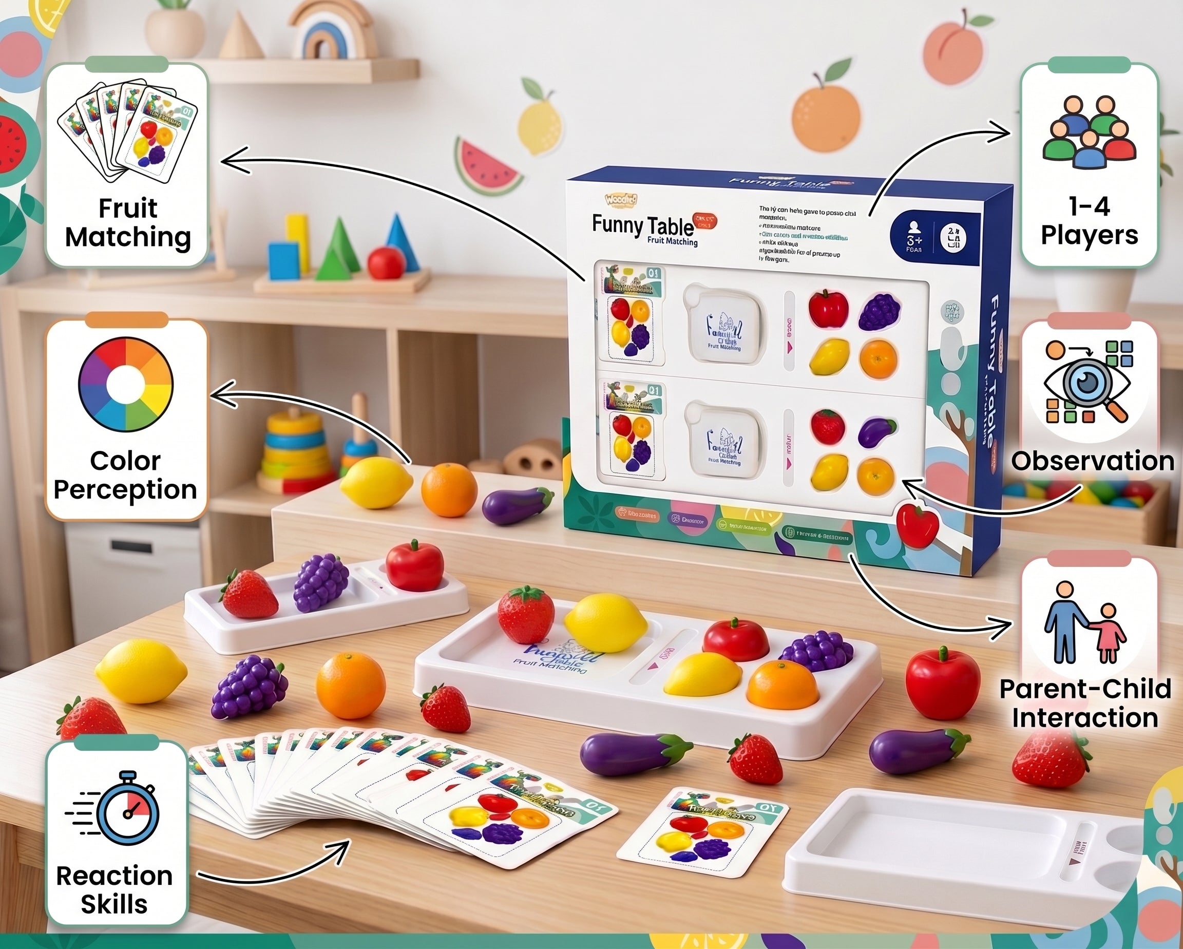 Funny Table Fruit Matching Game for Kids – 1–4 Players Educational Toy