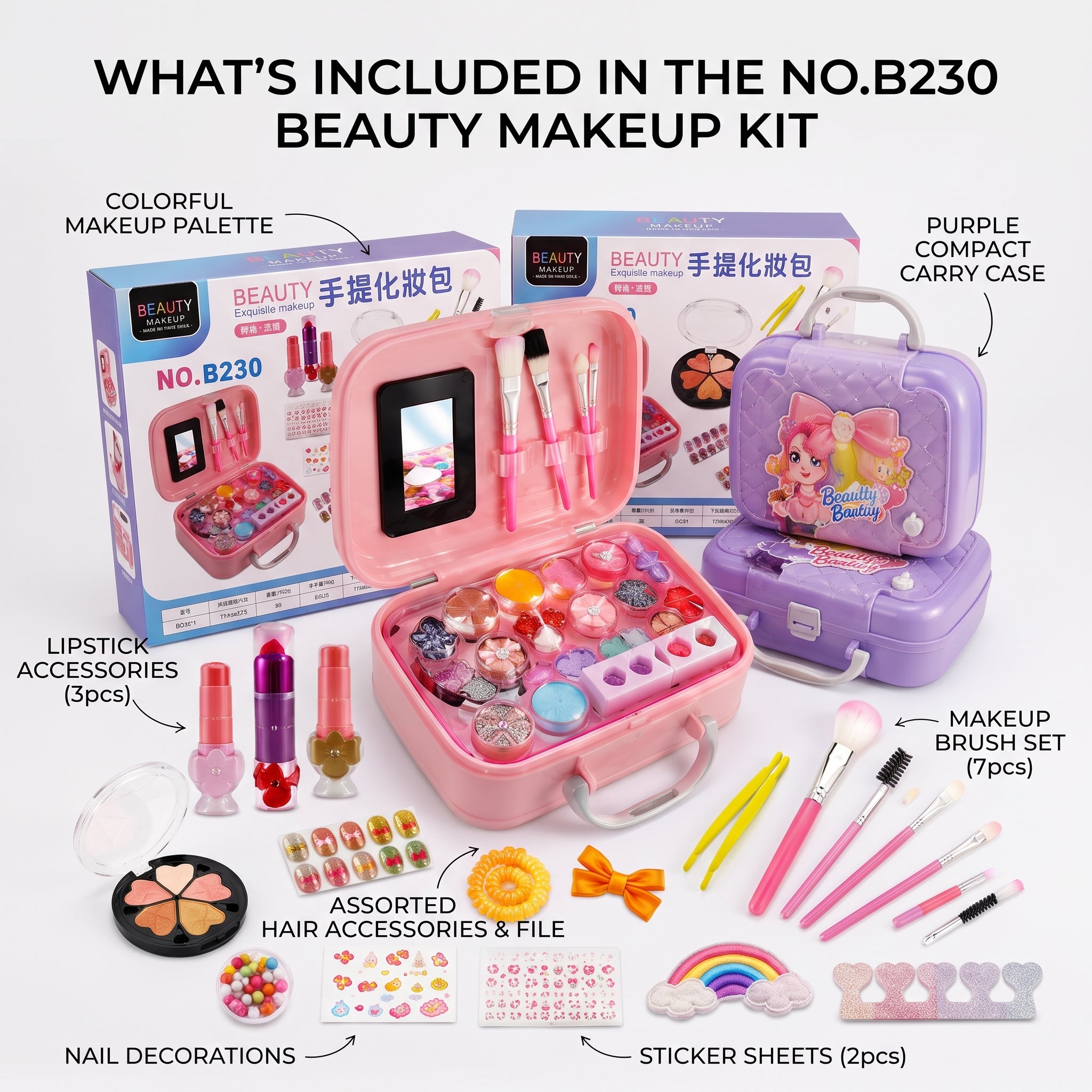 Kids Beauty Makeup Kit | Pretend Play Makeup Set with Carry Case, Brushes & Accessories