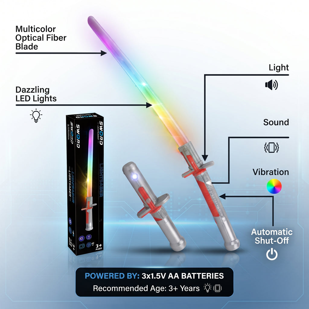 SWORD Light Saber Toy with Sound, Light & Vibration | Multicolor Optical Fiber Sword for Kids
