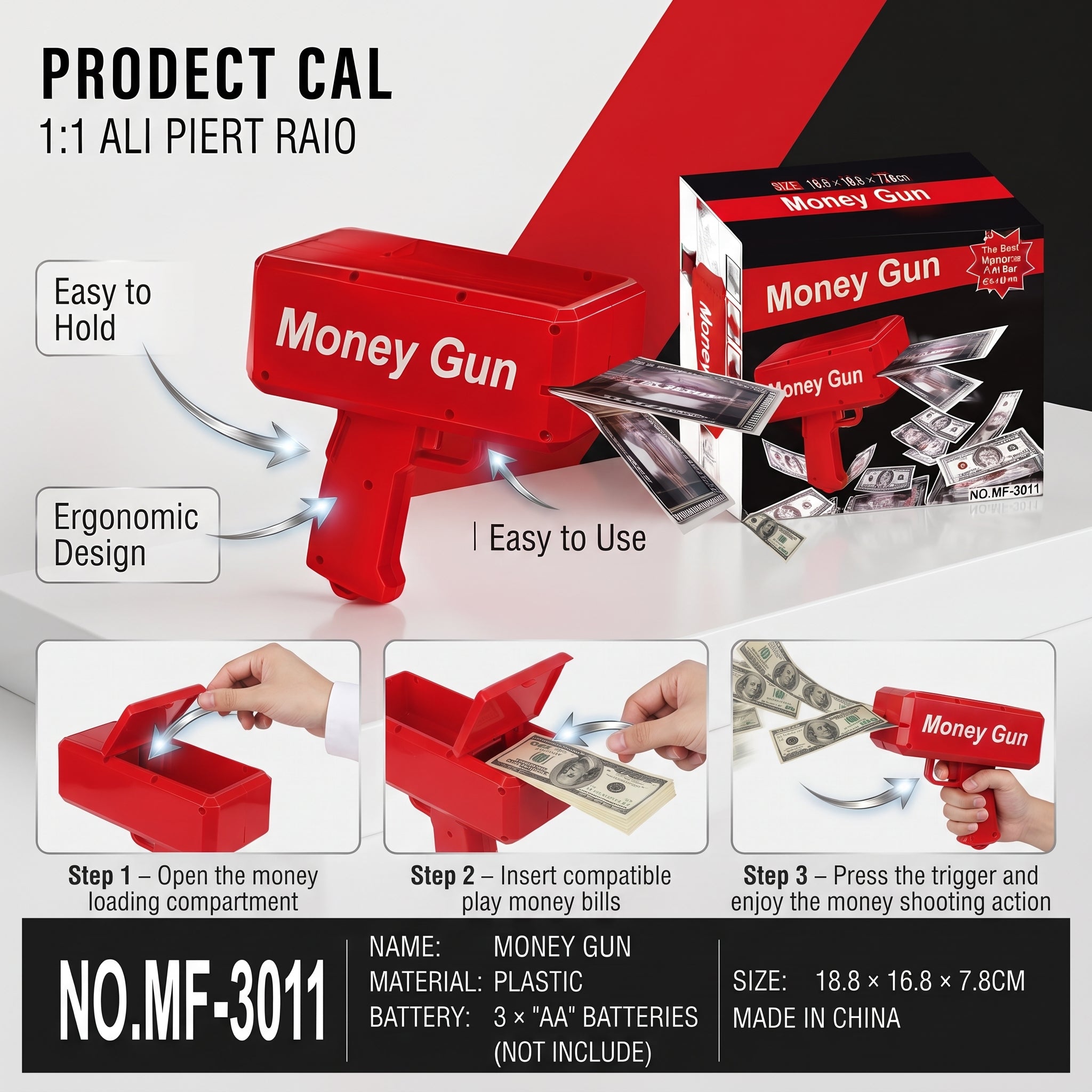 Money Gun Toy for Parties | Red Play Money Shooter with Fun Bill Shooting Action