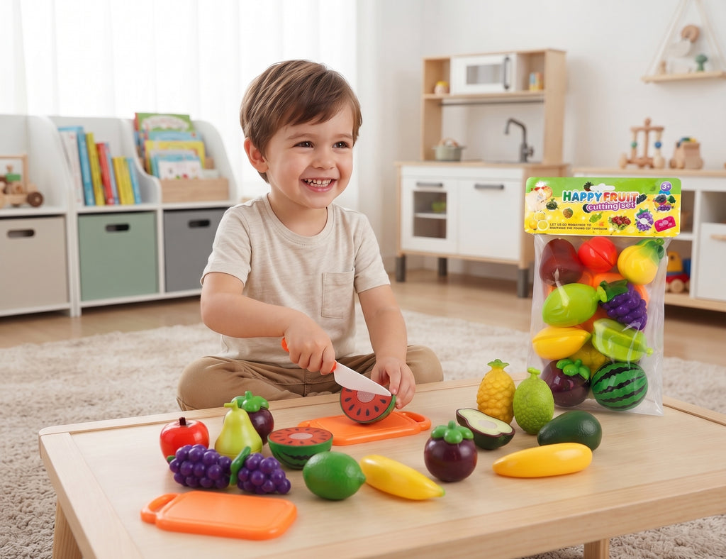24 PCS Happy Fruit Cutting Set – Pretend Play Kitchen Toy Set for Kids