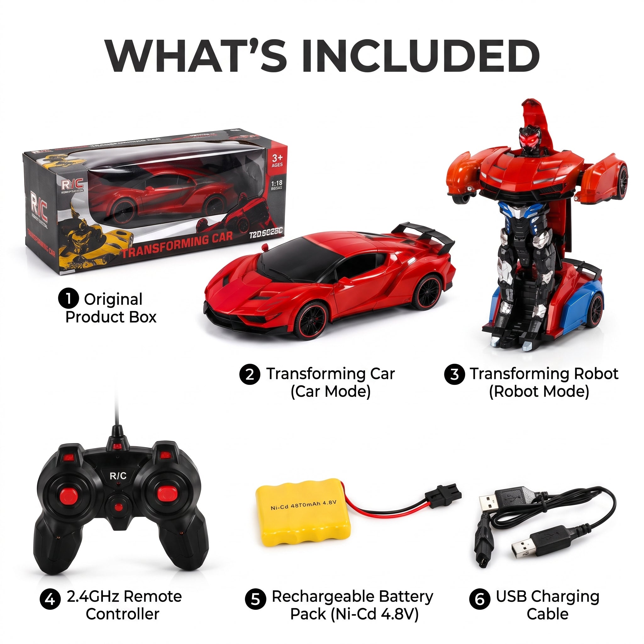 Remote Control Transforming Robot Car | 1:18 Scale Rechargeable RC Car and Robot Toy