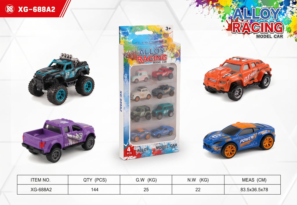 4PCS Alloy Racing Model Car Set – Colorful Die-Cast Toy Cars for Kids