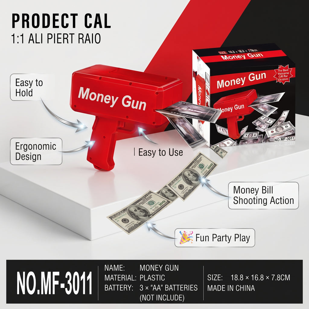 Money Gun Toy for Parties | Red Play Money Shooter with Fun Bill Shooting Action