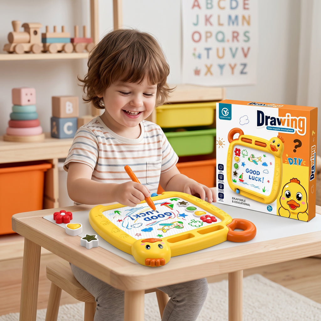 Duck Magnetic Drawing Board for Kids | Reusable Color Writing & Doodle Board with Pen and Stamps