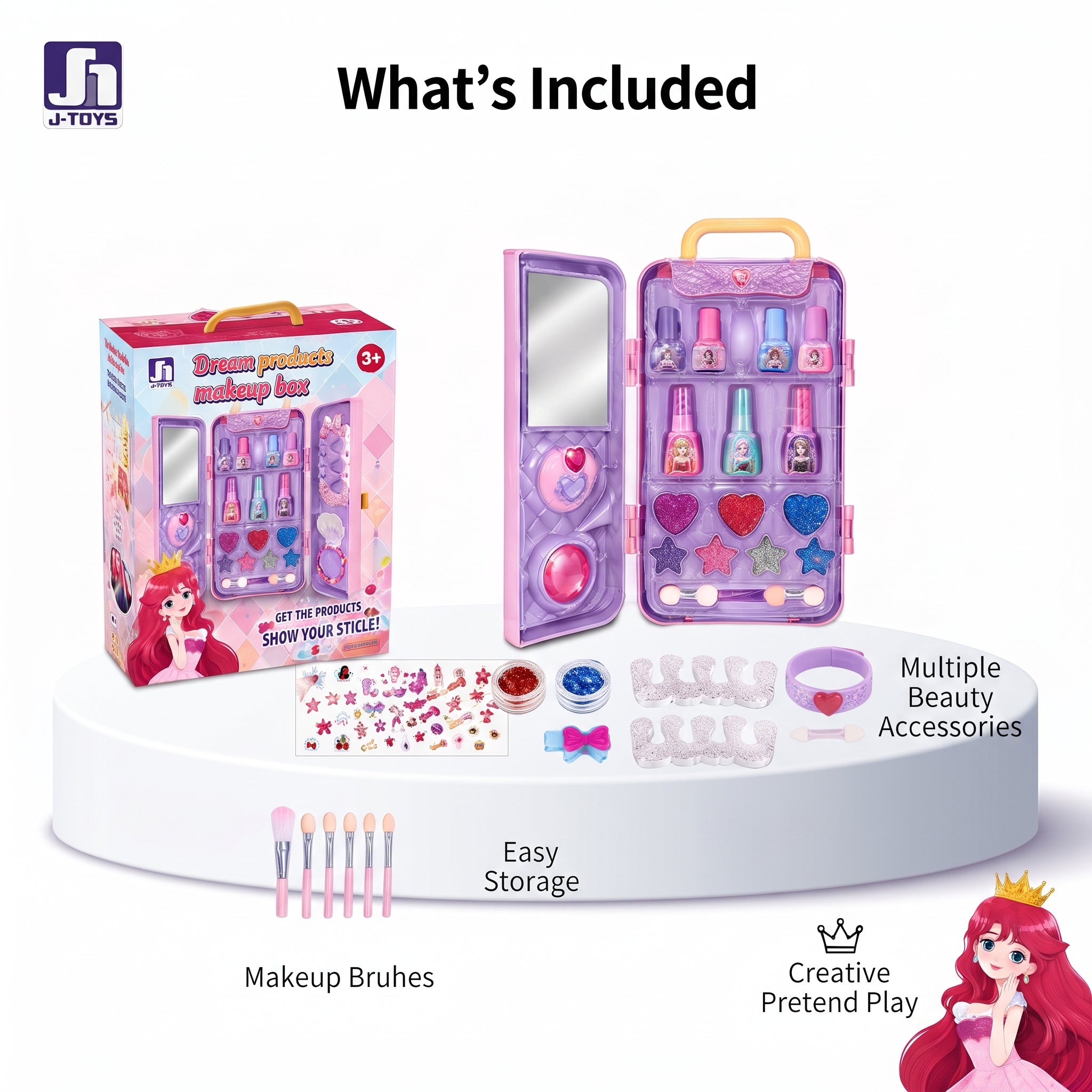 Dream Products Kids Makeup Box | Portable Pretend Play Beauty Set with Mirror & Accessories