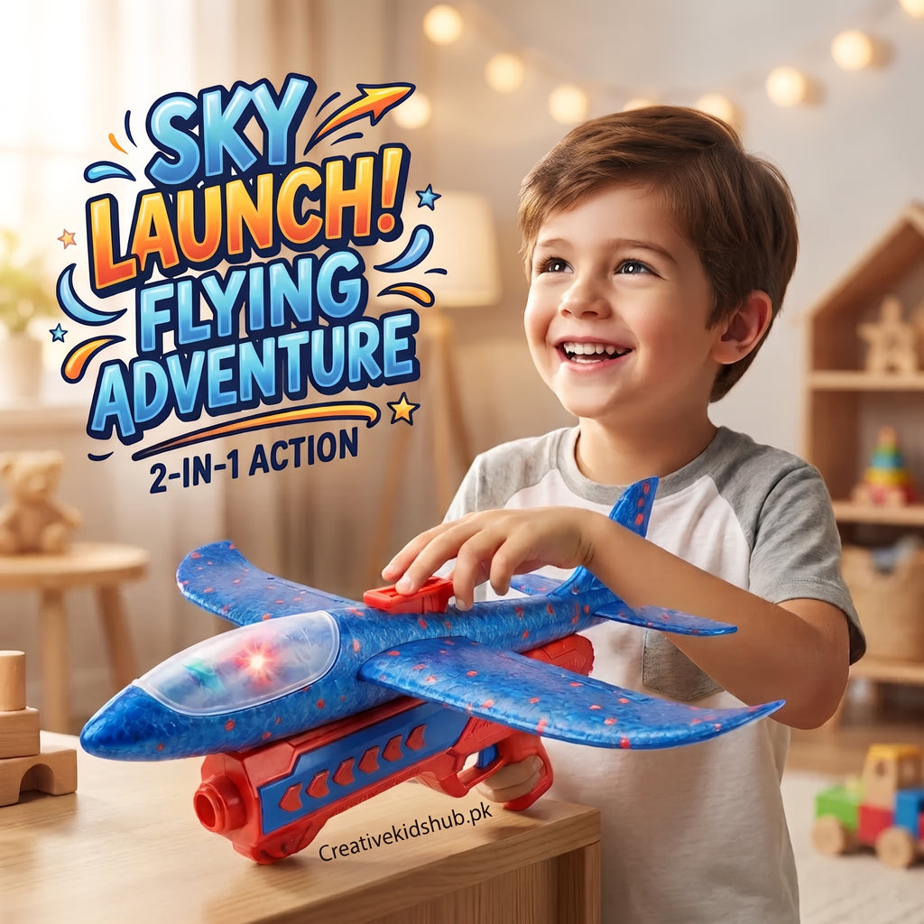 AIRCRAFT Super Glider Foam Airplane Toy with Launcher | LED Light Flying Plane for Kids