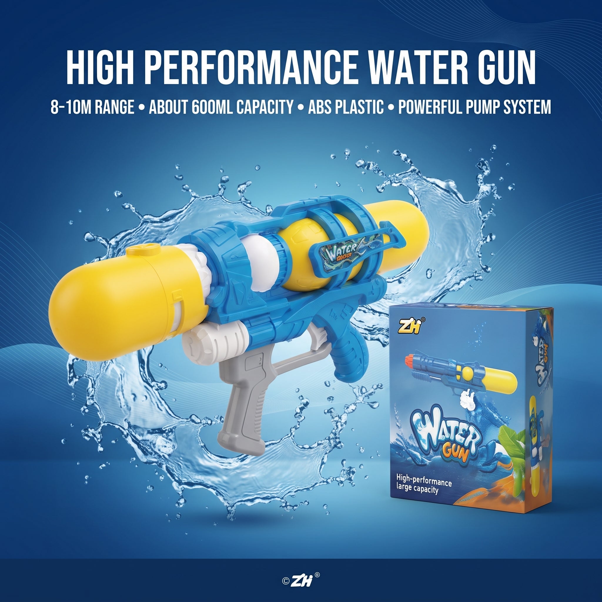High-Performance Water Gun – 8–10M Long Range Water Blaster with 600ml Capacity, Safe ABS Plastic, and Powerful Pump System for Kids Age 3+