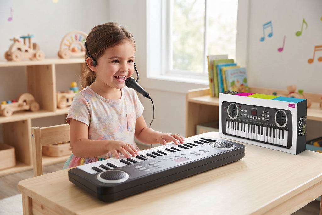 37 Key Electronic Keyboard Toy – Portable Kids Piano with Microphone, Dual Built-in Speakers, Digital Display, Record & Play Modes, and Gift Box