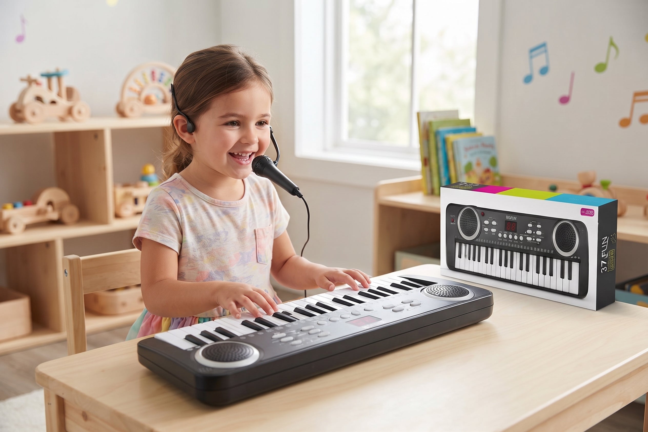 37 Key Electronic Keyboard Toy – Portable Kids Piano with Microphone, Dual Built-in Speakers, Digital Display, Record & Play Modes, and Gift Box