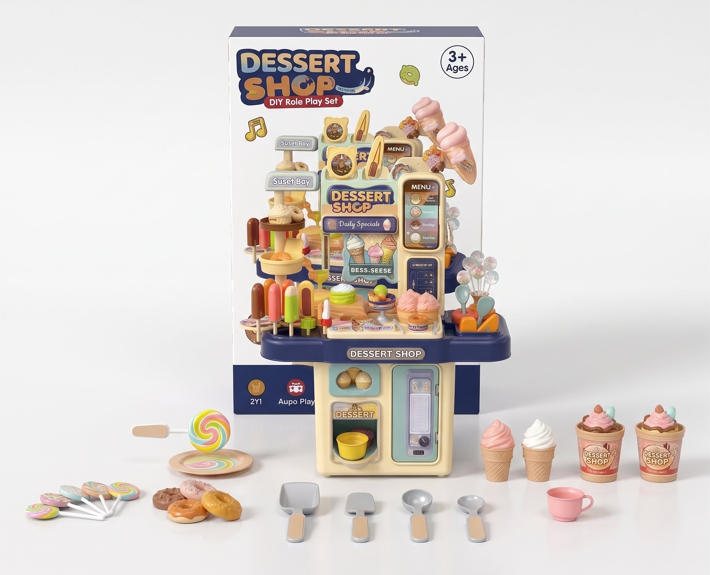 65 PCS Kids Dessert Shop DIY Role Play Set with Lights & Sound