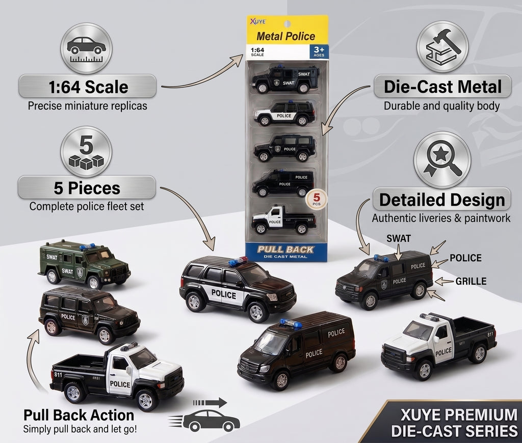 1:64 Scale Die-Cast Metal Pull Back Vehicle Set – 5 PCS