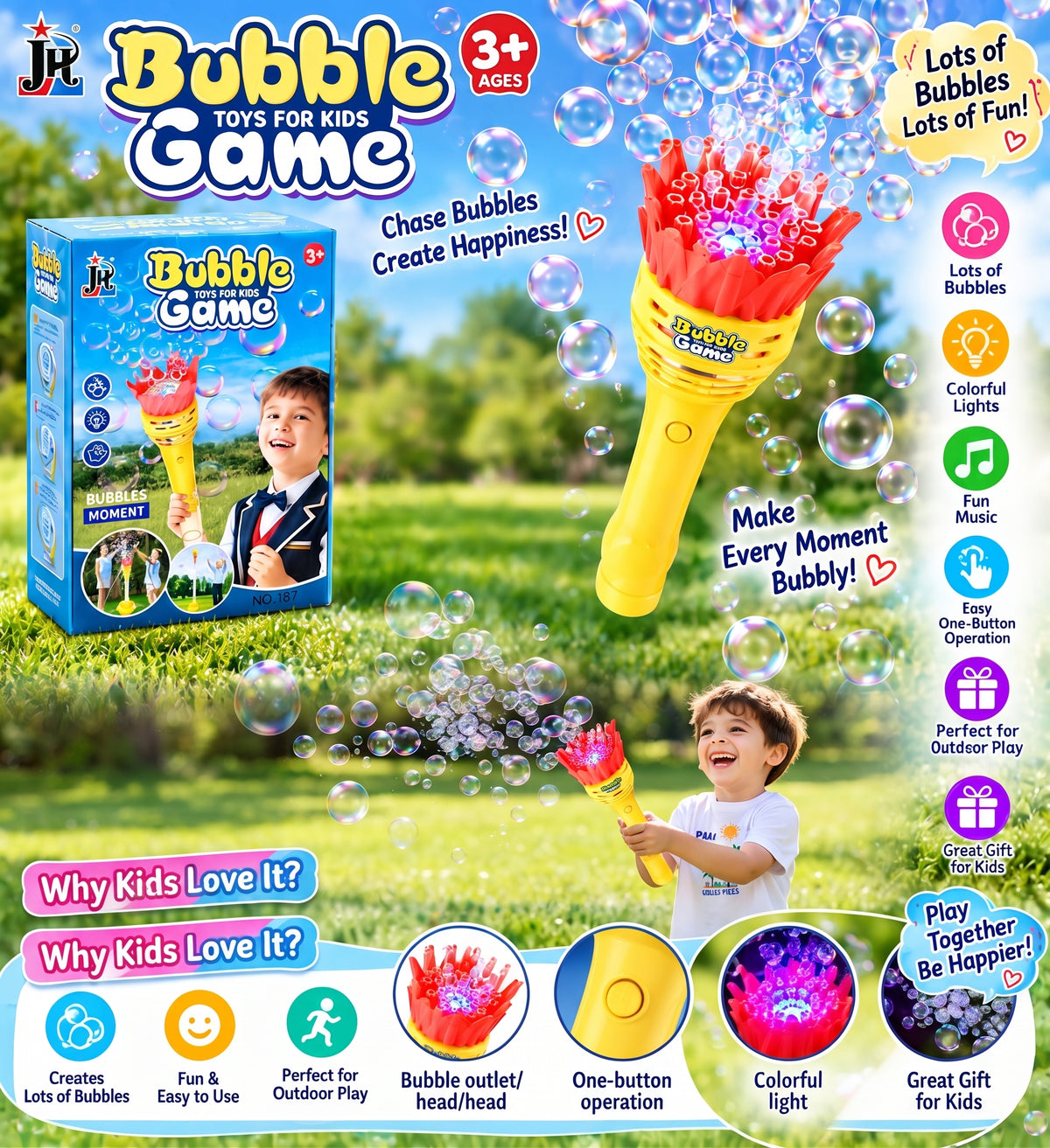 Bubble Game Toy for Kids – Automatic Bubble Blower Gun with Colorful Lights & Multiple Bubble Holes