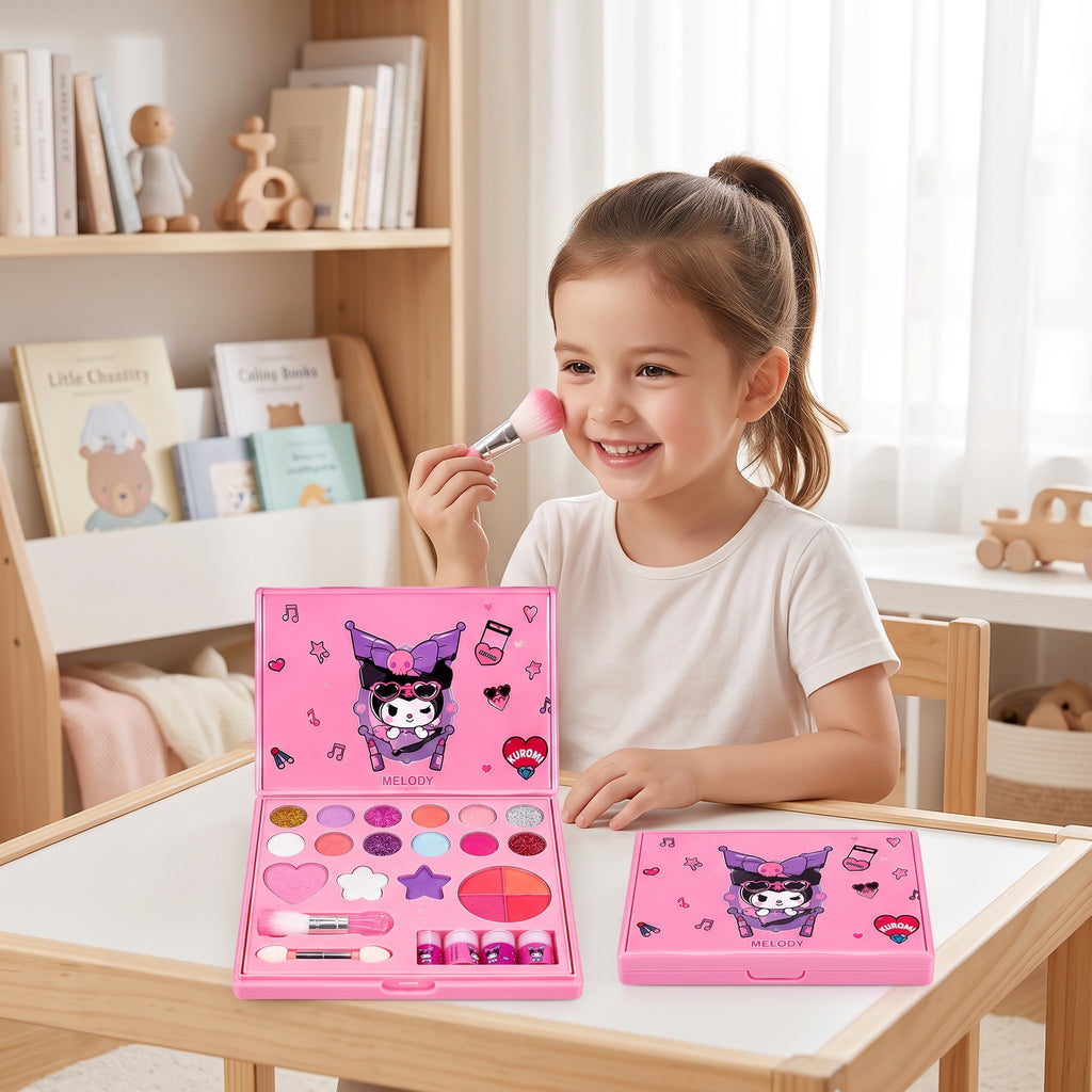 Kids Pink Makeup Kit | Cute Foldable Makeup Palette Set with Brushes & Colorful Makeup Shades