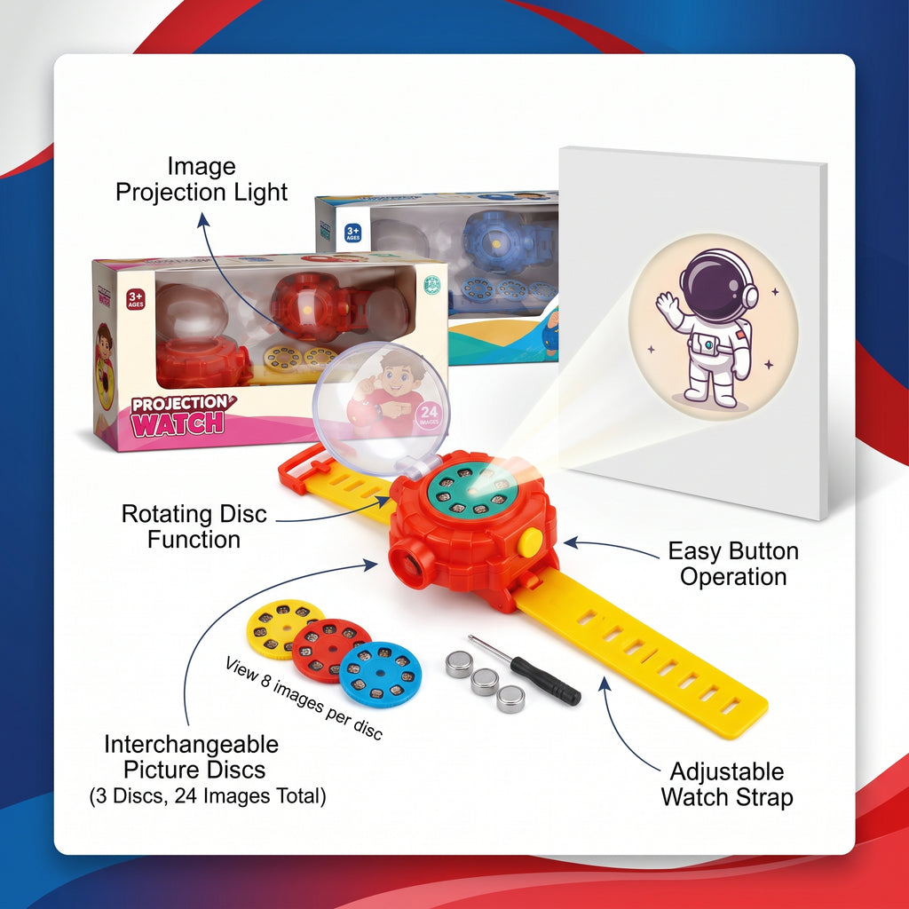 Kids Projection Watch | Cartoon Image Projector Watch with 3 Picture Discs